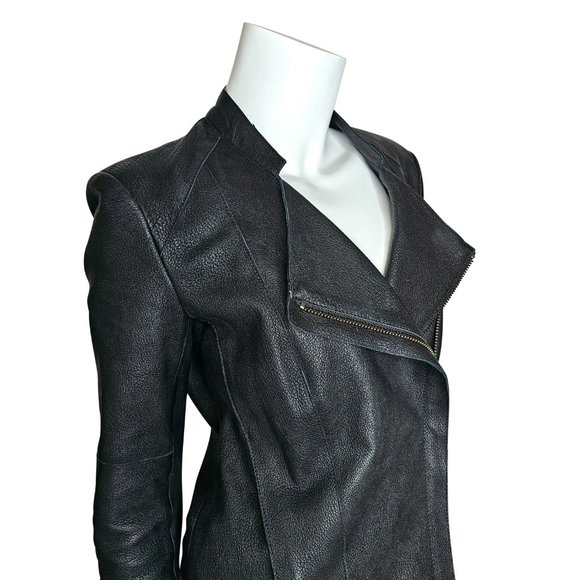 [Sold] HELMUT LANG Black Blistered Asymmetric Crop Leather Jacket | Size M - Picture 4 of 9